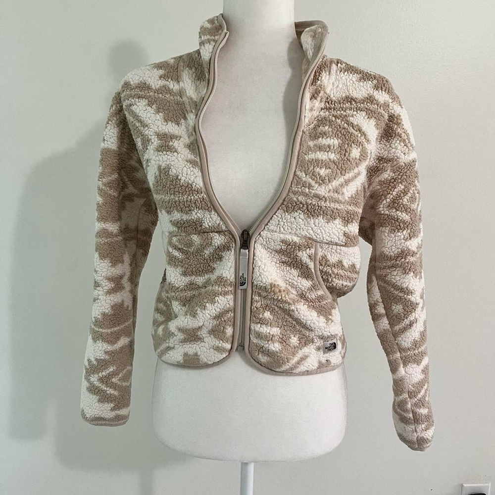 The North Face Jacket Campshire Zip Sherpa Fleece White Tribal Geo Print Youth